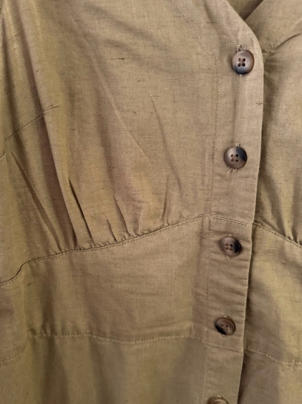 Pact Khaki Green Canopy Linen-Blend Button-Front Dress Sz M - Picture 3 of 5
